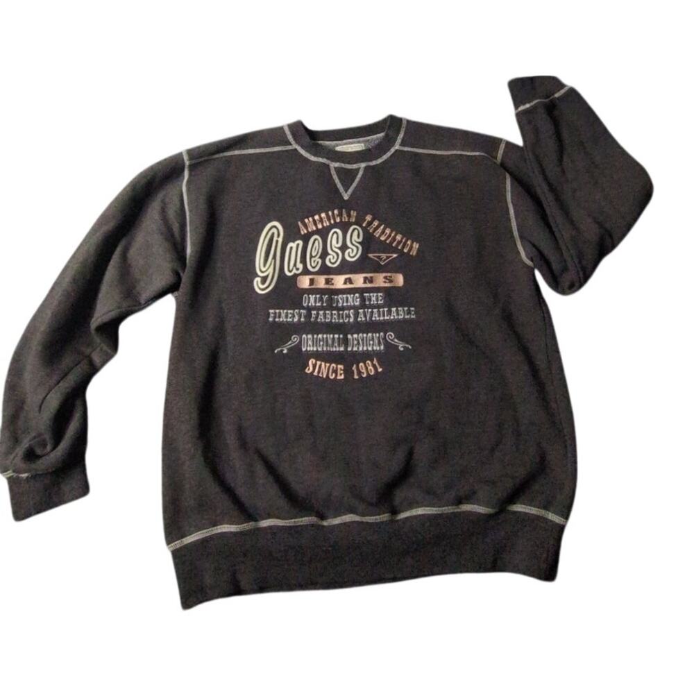 90s Vintage Guess Collegiate Sweatshirt Y2K Sz L Made in Hong Kong FLAW